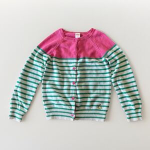 Gymboree Preppy Stripe Cardigan Sweater Girls Size Medium 7-8 Pink Green White